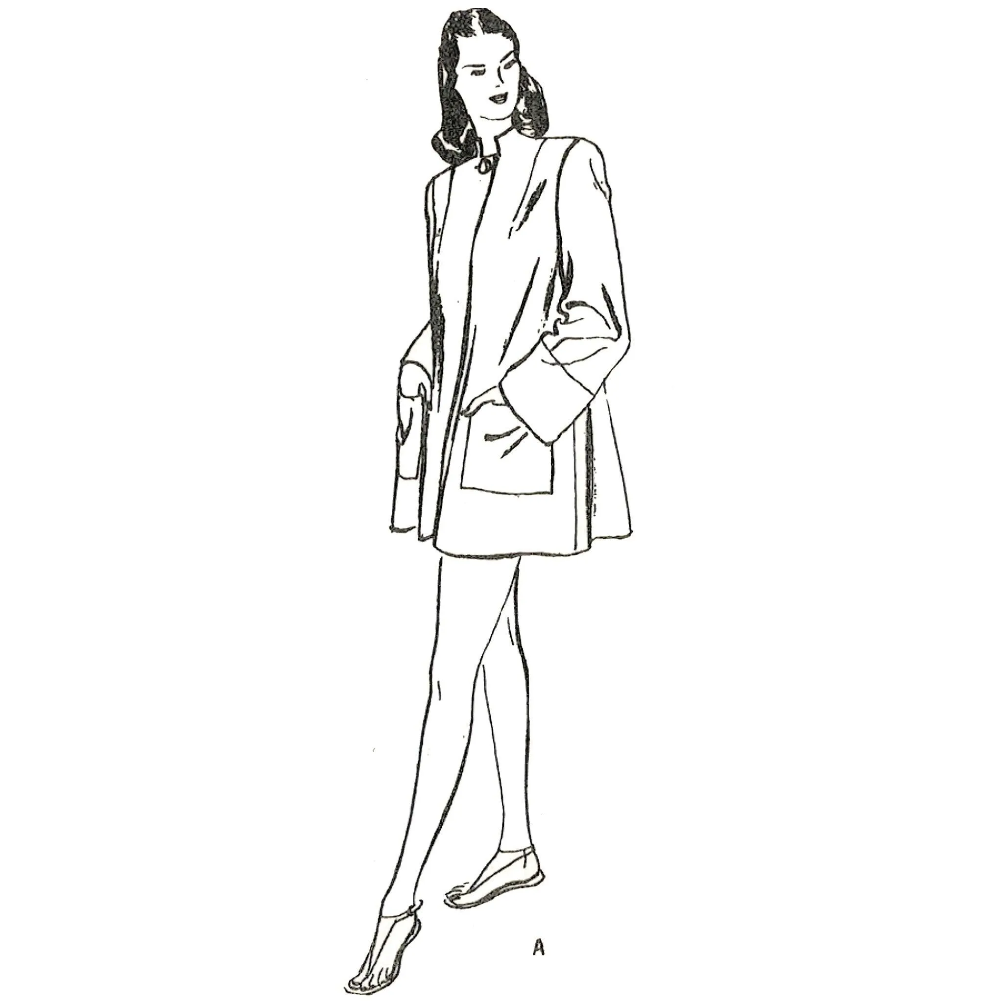 1940s Pattern, 'Rita' Flared Beachwear Coat, Optional Hood - Bust 36" (91.4cm)