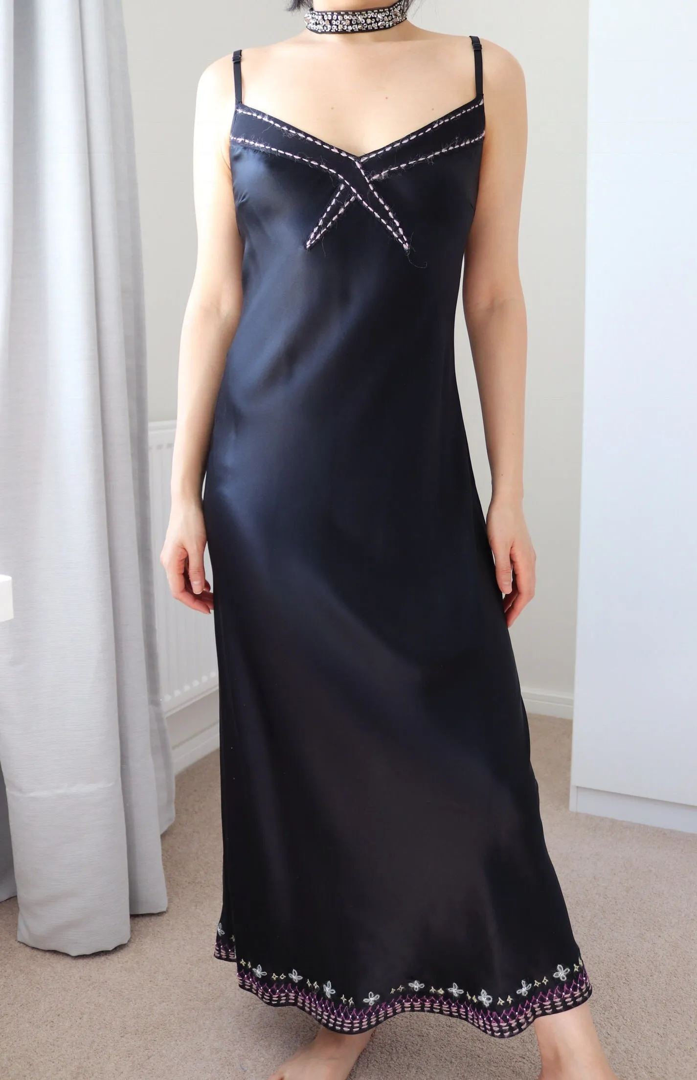 90s Y2K 2000s  CAMI STRAPS LONG MAXI PURE SILK SLIP DRESS
