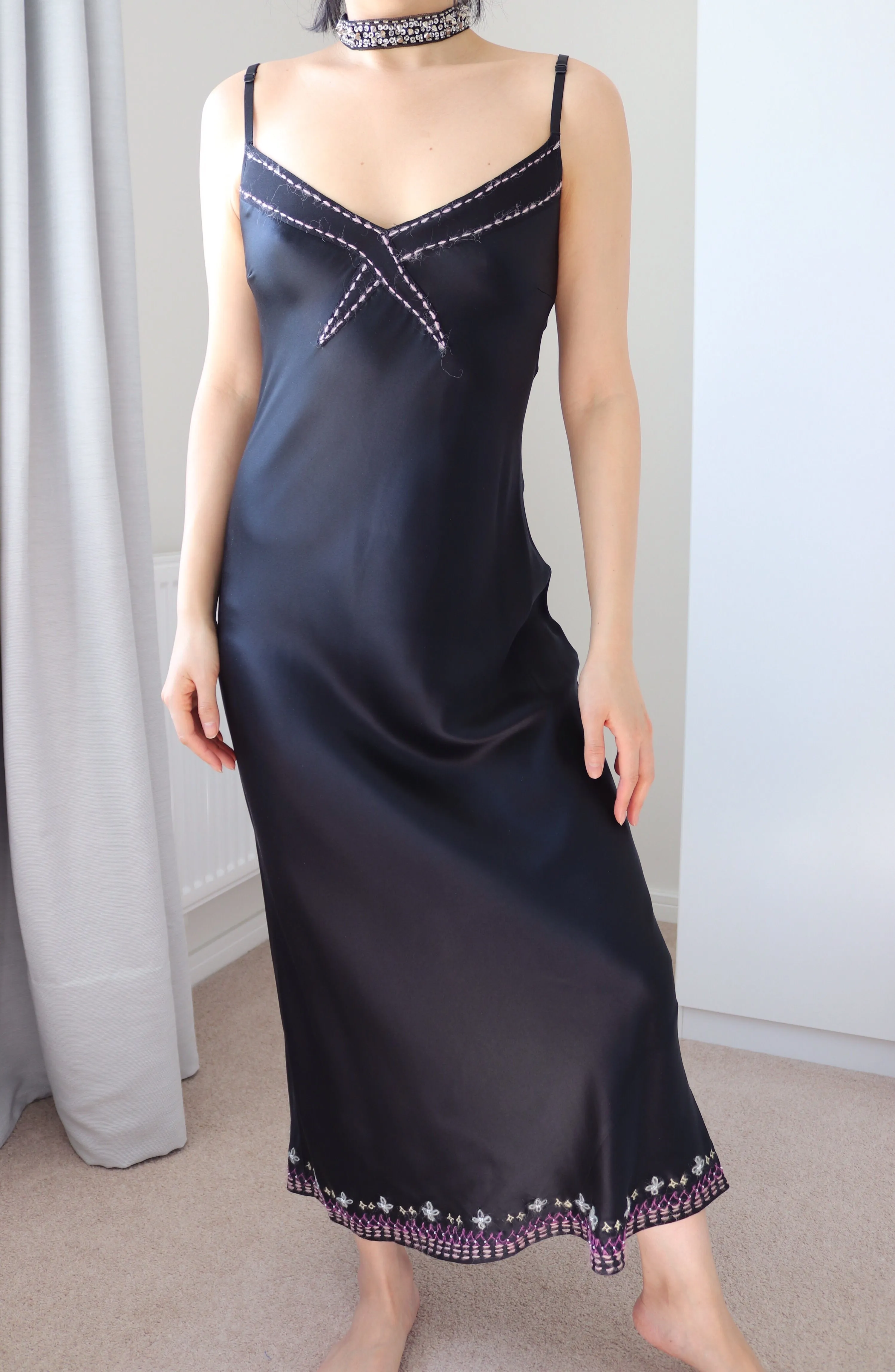 90s Y2K 2000s  CAMI STRAPS LONG MAXI PURE SILK SLIP DRESS