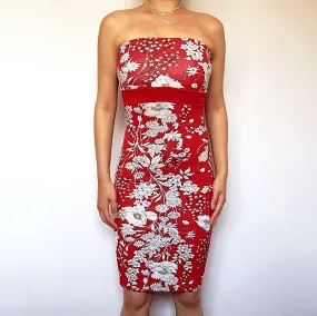 90S Y2K RED FLORAL TUBE DRESS