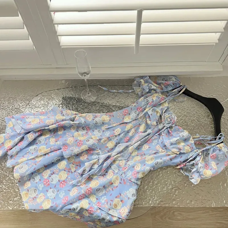 Advbridge  Summer Floral Y2k Mini Dress Holiday Beach Irregular Chiffon Dress Casual Korean Fashion Short Party Dress Elegant Clothing