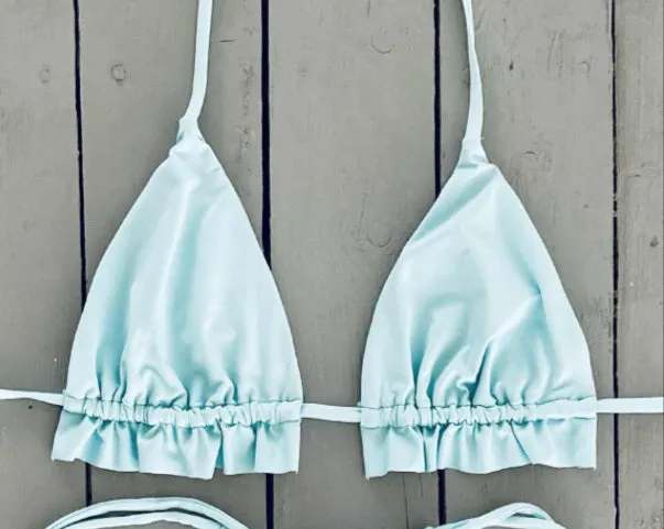 Baby Blue Triangle Top with Ruffle