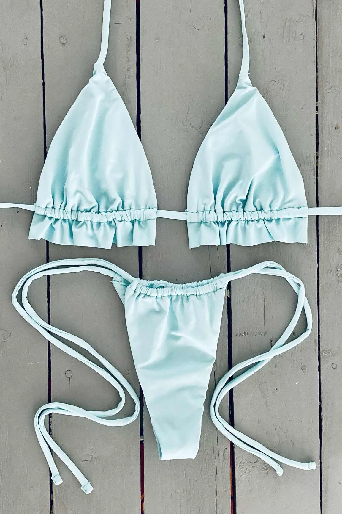Baby Blue Triangle Top with Ruffle