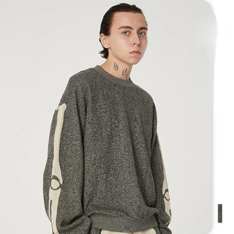 Bone Varsity Jacket Men's Clothing Autumn and Winter round Neck Loose Men's Retro