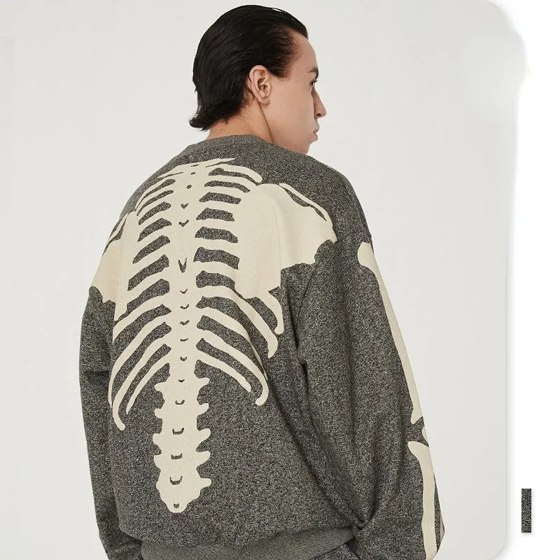 Bone Varsity Jacket Men's Clothing Autumn and Winter round Neck Loose Men's Retro