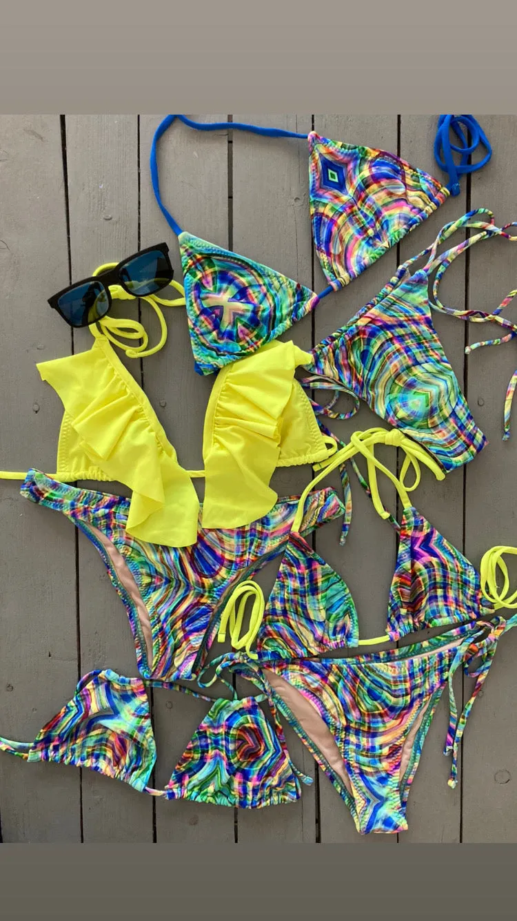 Bright Yellow Triangle Bikini Top w/Ruffle Accent