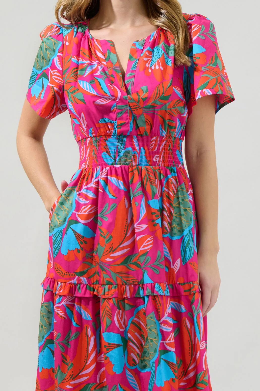 Cactus Blossom Palmer Poplin Tiered Maxi Dress