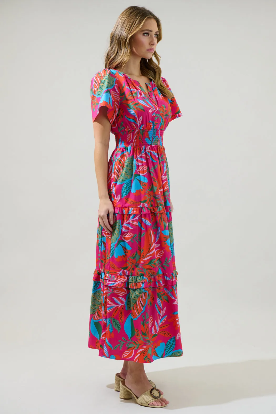 Cactus Blossom Palmer Poplin Tiered Maxi Dress