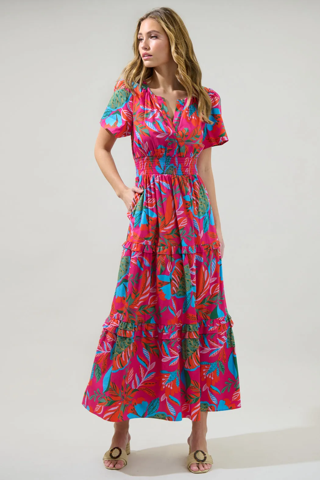 Cactus Blossom Palmer Poplin Tiered Maxi Dress