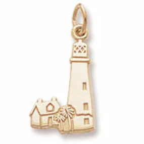 Cape Florida, Fl. Lt. House Charm In Yellow Gold
