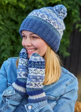 Classic Fairisle Roll Back Bobble Beanie Denim