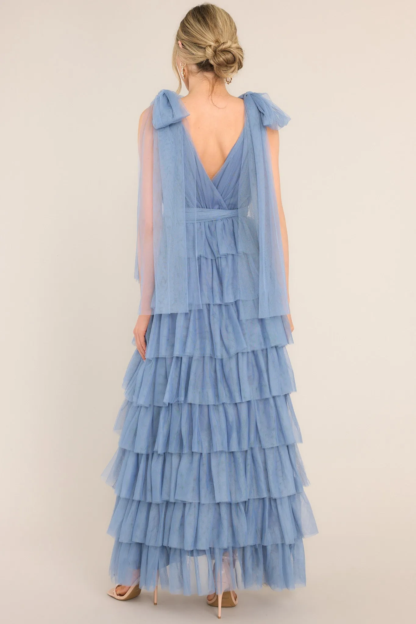 Creating Memories Ash Blue Tiered Tulle Maxi Dress