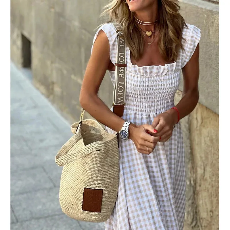 DressBetty - 2024 Casual Vintage Pleated Sleeveless Maxi Dress for Y2K Boho Dress