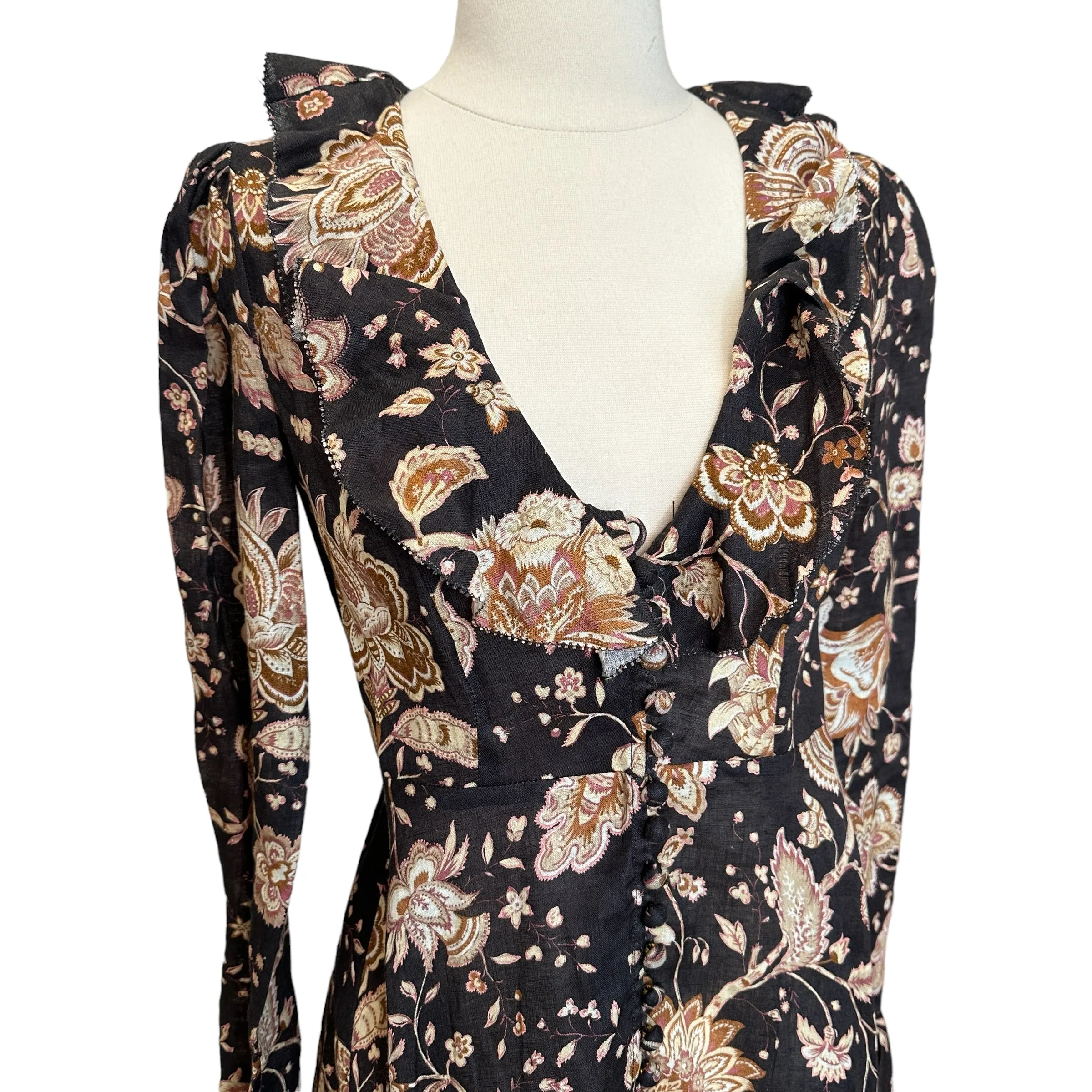Floral Maxi Linen Dress - M