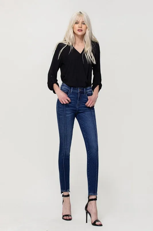 FLYING MONKEY HIGH RISE ANKLE SKINNY W FRONT SEAM AND UNEVEN HEM