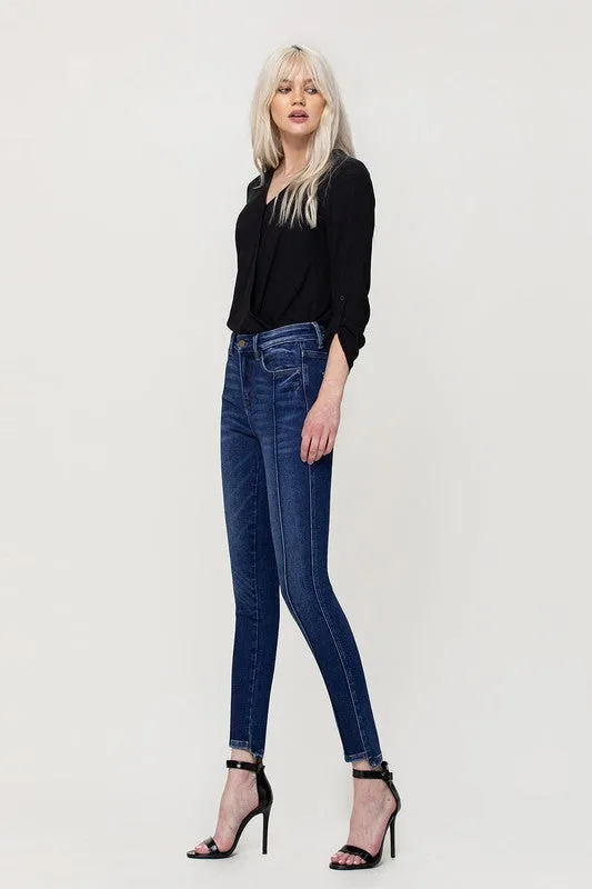 FLYING MONKEY HIGH RISE ANKLE SKINNY W FRONT SEAM AND UNEVEN HEM