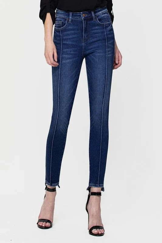 FLYING MONKEY HIGH RISE ANKLE SKINNY W FRONT SEAM AND UNEVEN HEM
