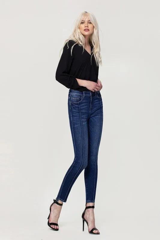 FLYING MONKEY HIGH RISE ANKLE SKINNY W FRONT SEAM AND UNEVEN HEM