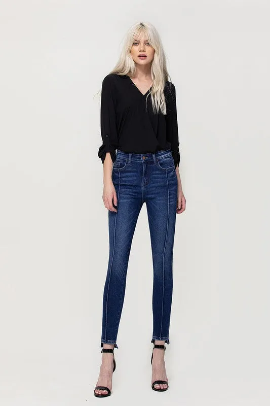 FLYING MONKEY HIGH RISE ANKLE SKINNY W FRONT SEAM AND UNEVEN HEM