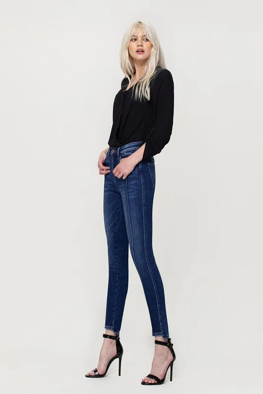 FLYING MONKEY HIGH RISE ANKLE SKINNY W FRONT SEAM AND UNEVEN HEM