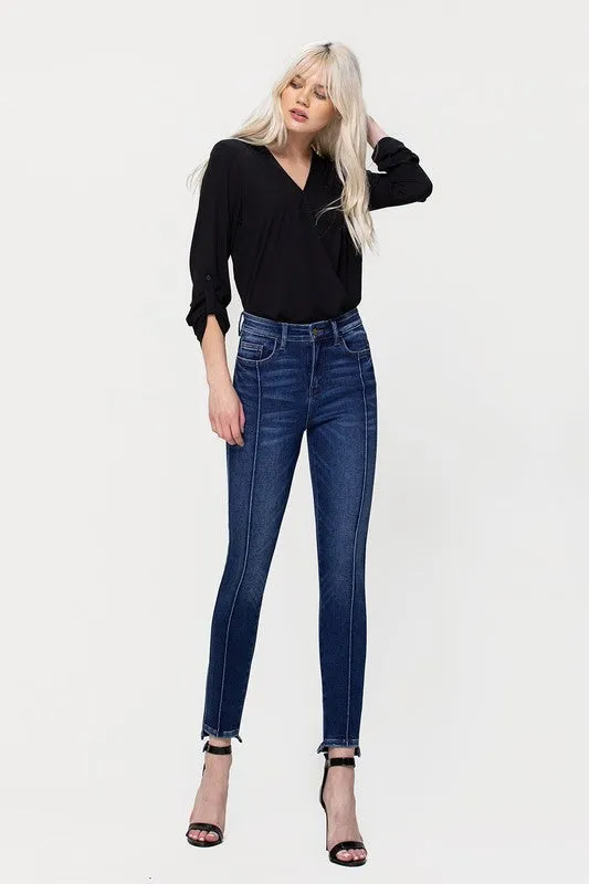 FLYING MONKEY HIGH RISE ANKLE SKINNY W FRONT SEAM AND UNEVEN HEM