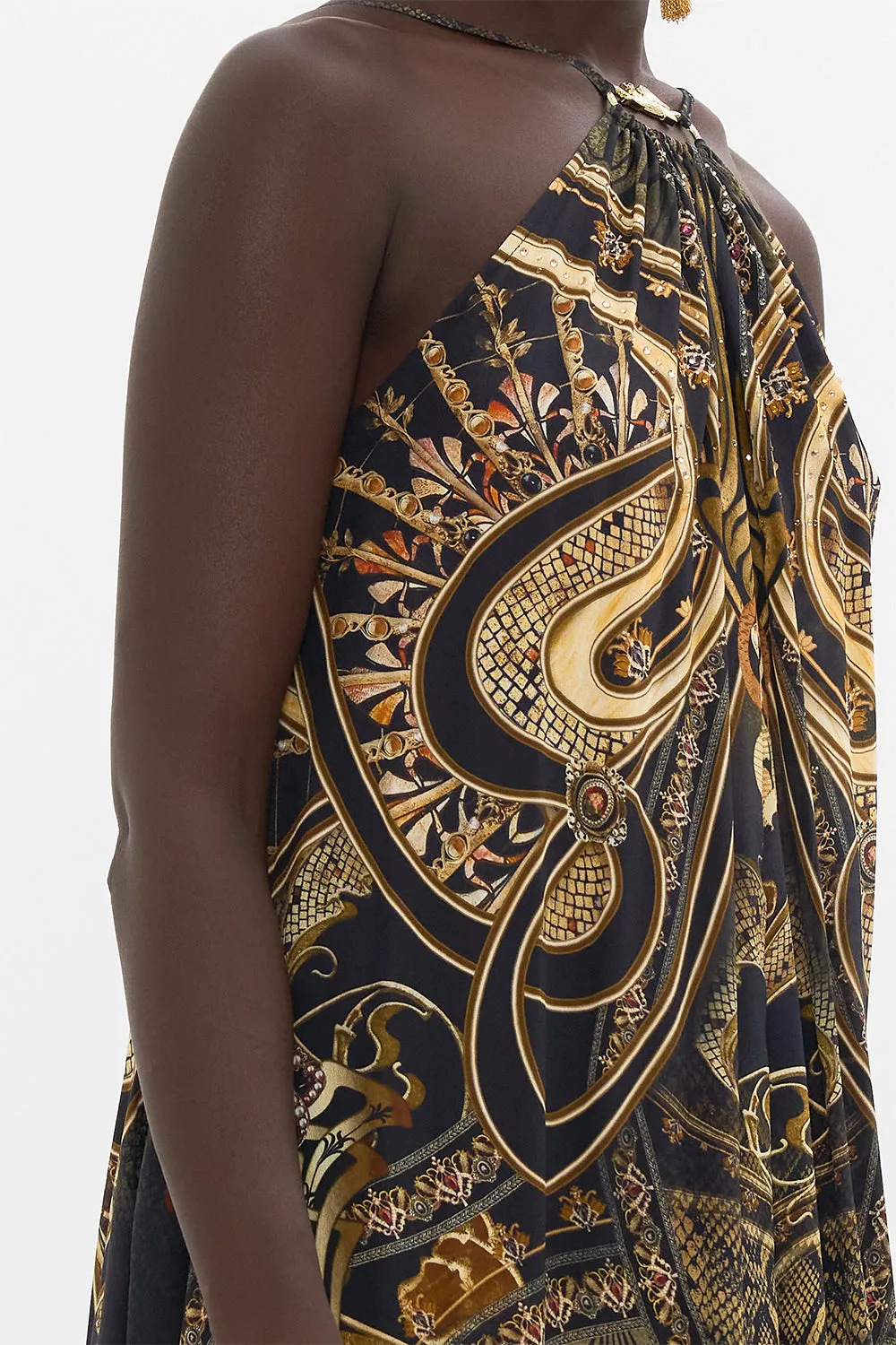 GATHER NECK HARDWARE MAXI DRESS NOUVEAU NOIR