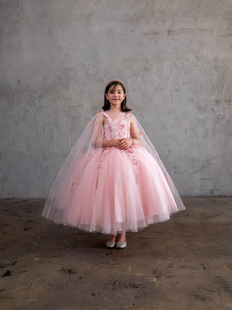 Girls Sleeveless Cape Sleeve Gown by Calla SCK306