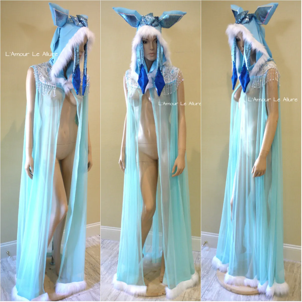 Leafeon Inspired Ear Cape Robe Cosplay Dance Costume Rave Halloween