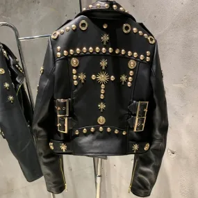 Luxe Studded Leather Biker Jacket