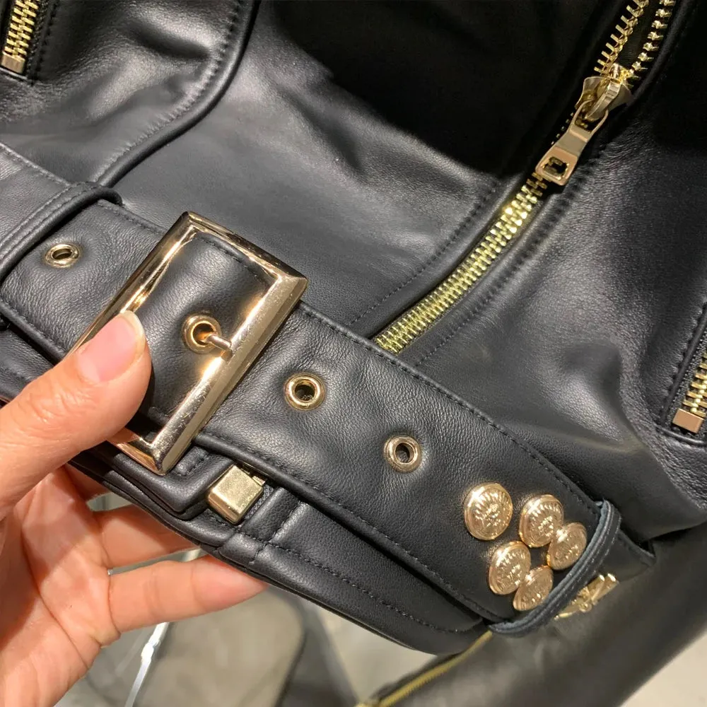 Luxe Studded Leather Biker Jacket