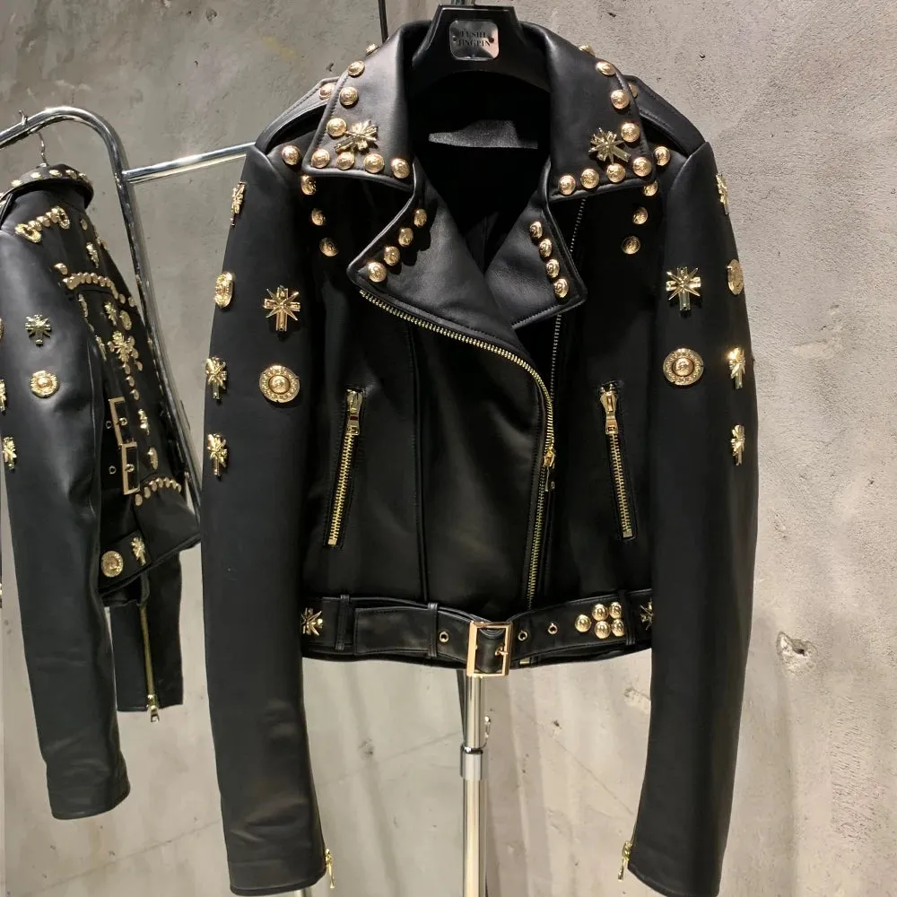 Luxe Studded Leather Biker Jacket