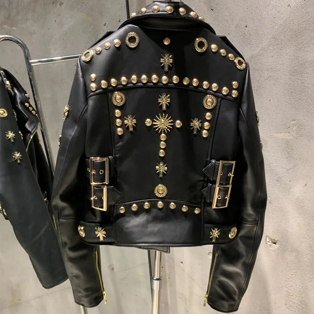 Luxe Studded Leather Biker Jacket