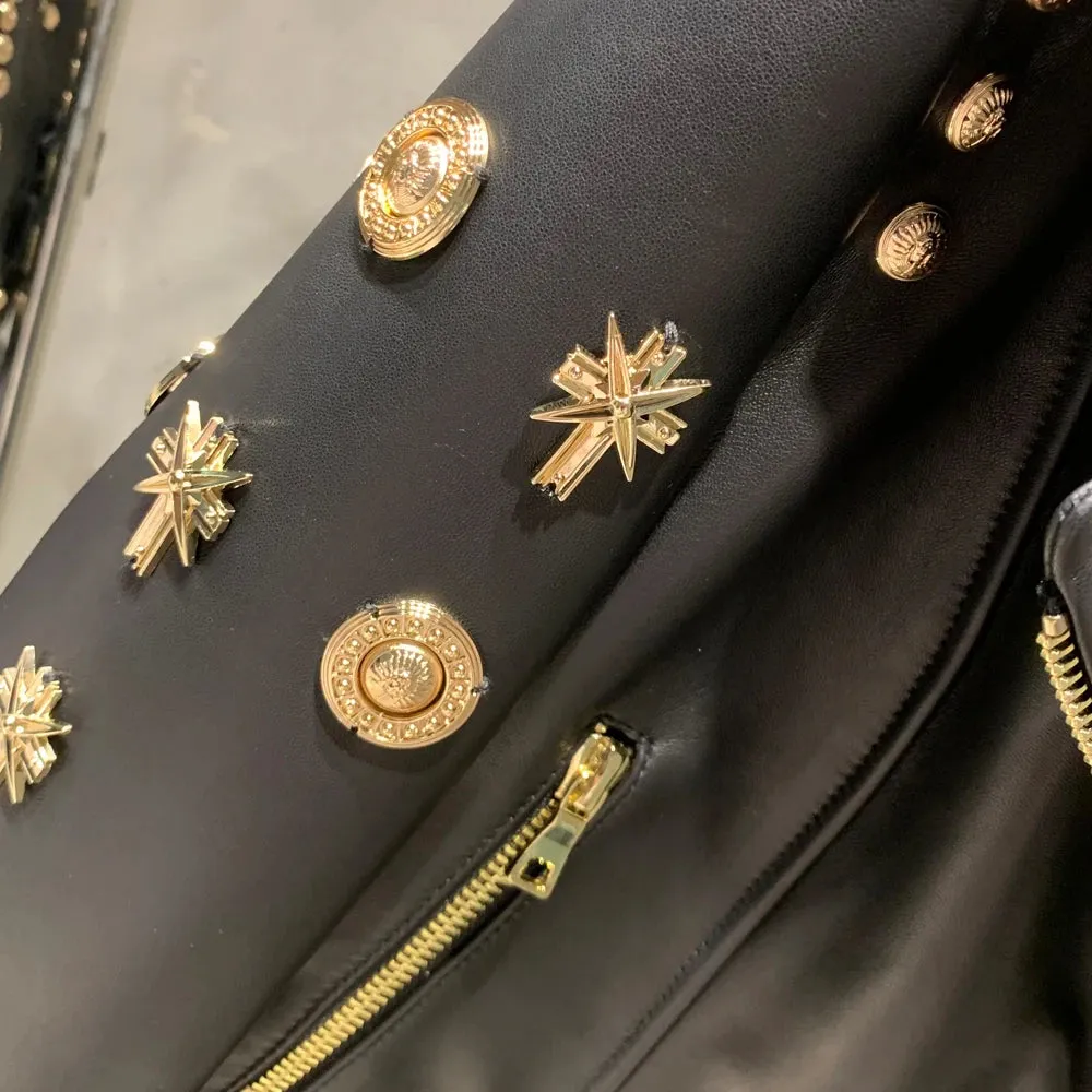 Luxe Studded Leather Biker Jacket