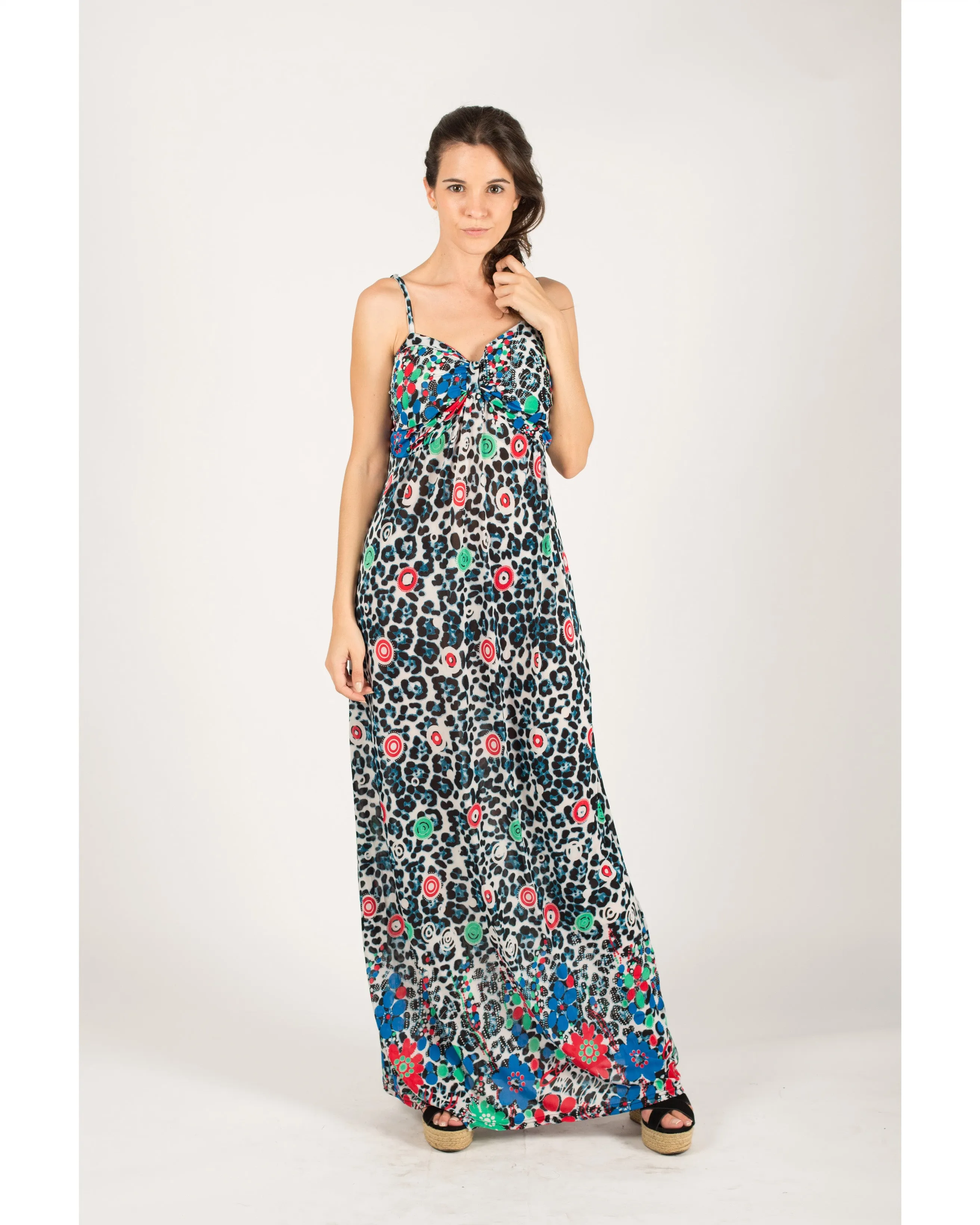 Multi Color Leopard print maxi dress (Blue)