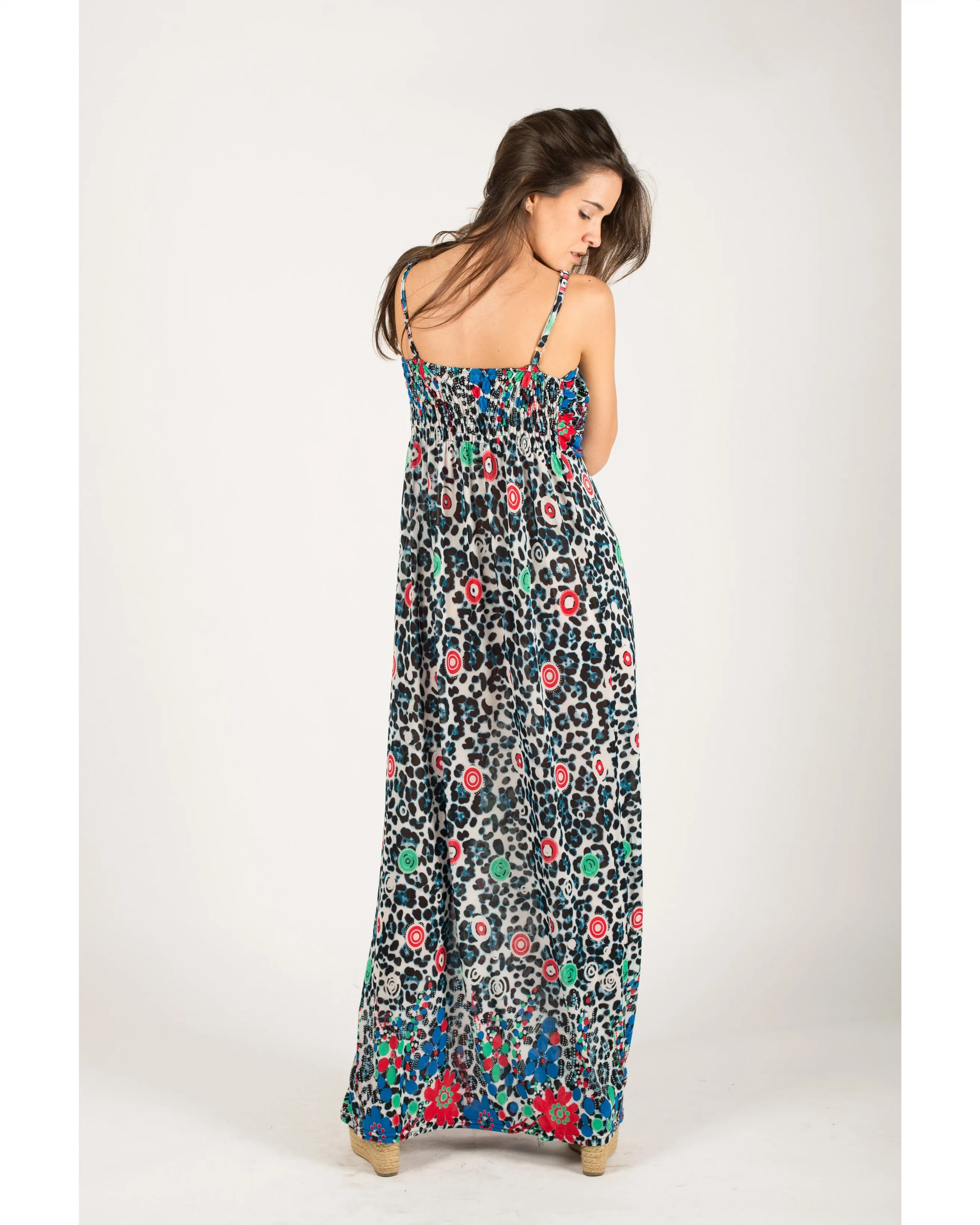 Multi Color Leopard print maxi dress (Blue)