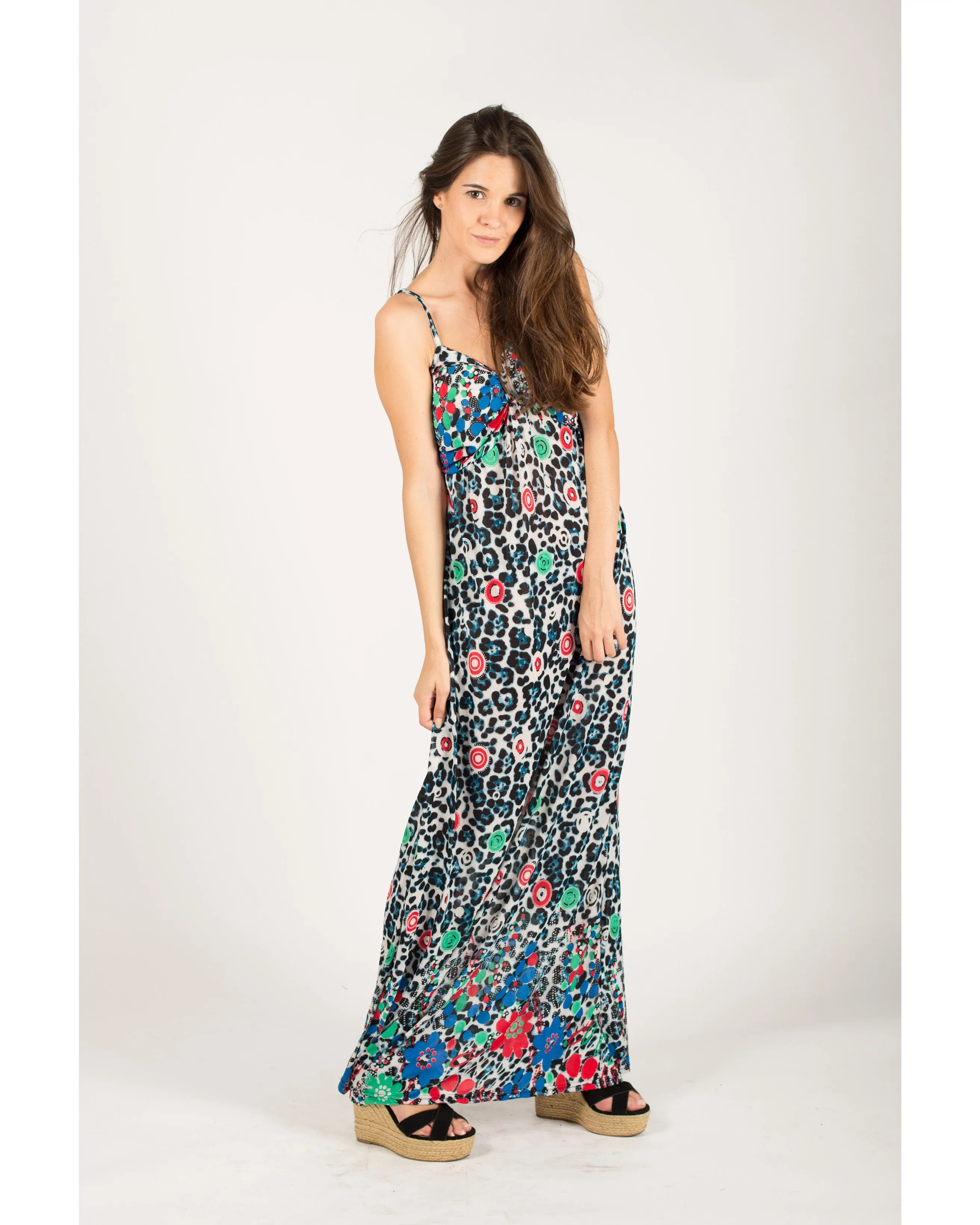 Multi Color Leopard print maxi dress (Blue)