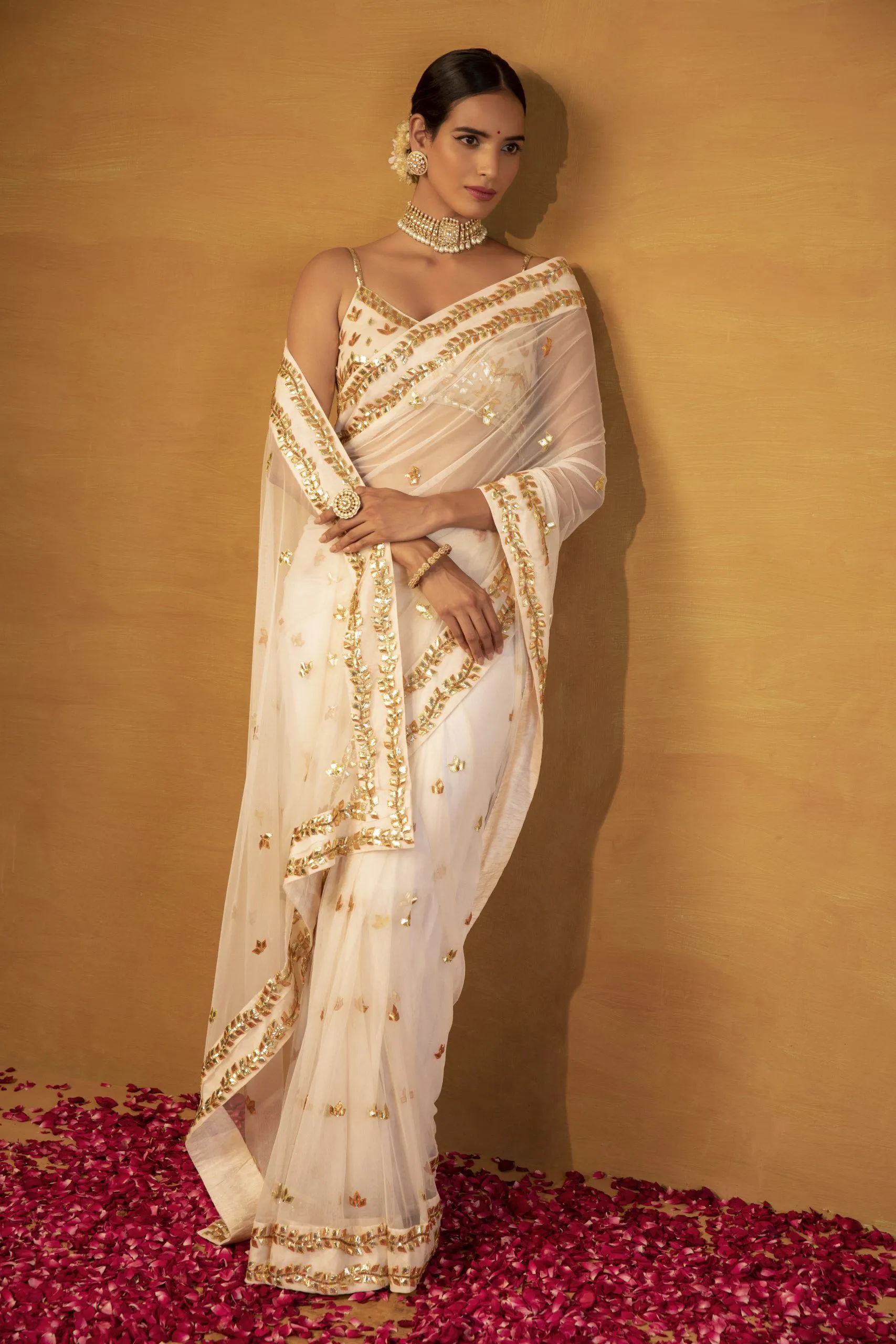 Off white net saree