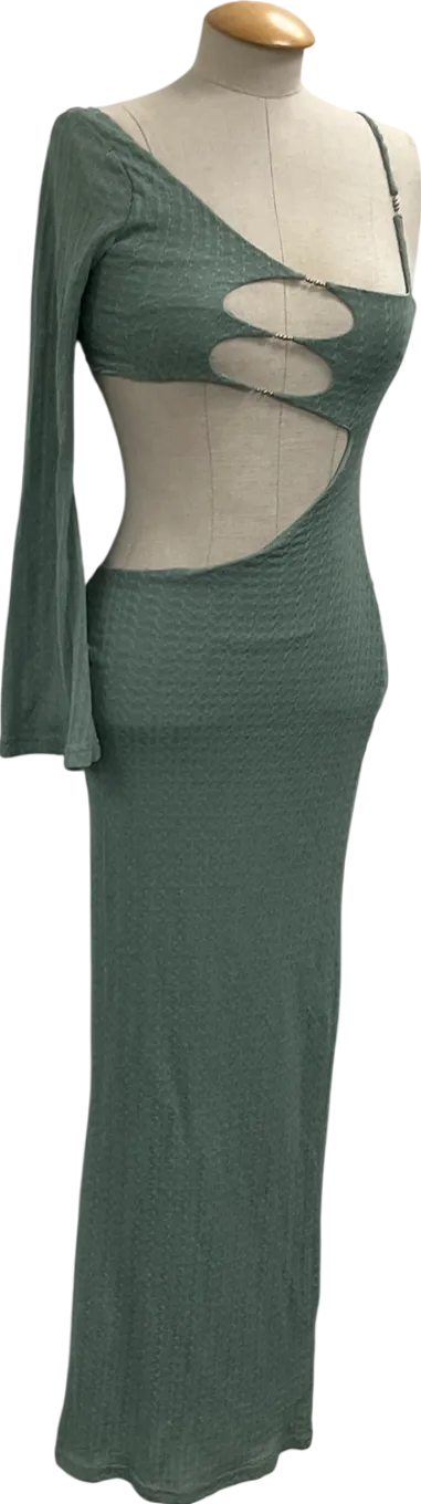 Outcast Green Cut Out One Sleeved Maxi Dress UK XS