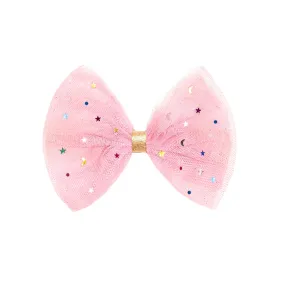 Pink Star Tulle Bow Clip