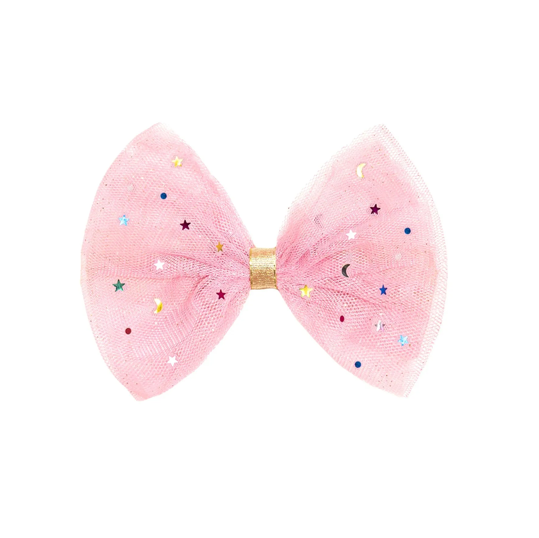 Pink Star Tulle Bow Clip