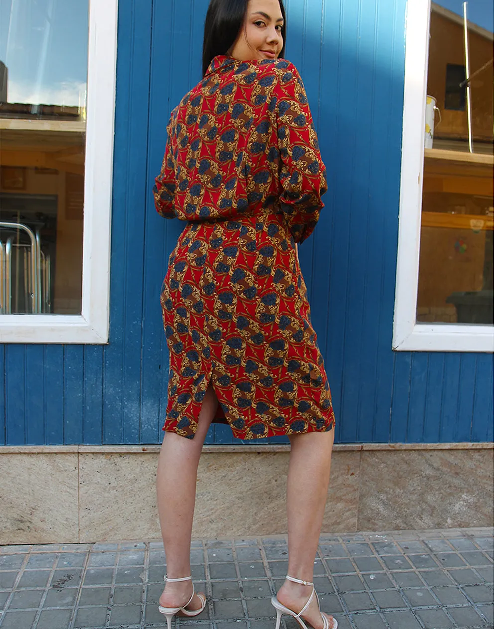 Printed Wrap Dress in Red