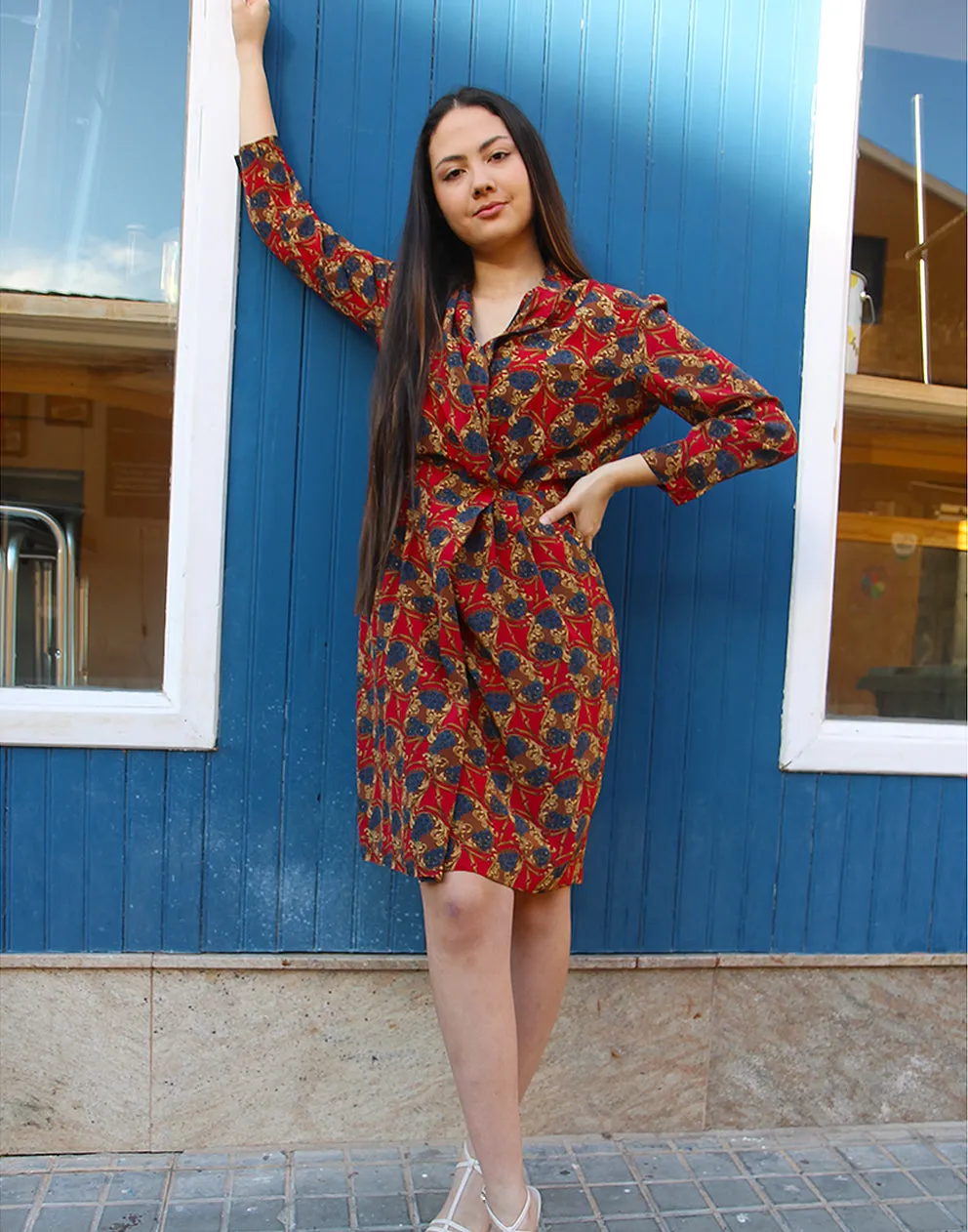 Printed Wrap Dress in Red