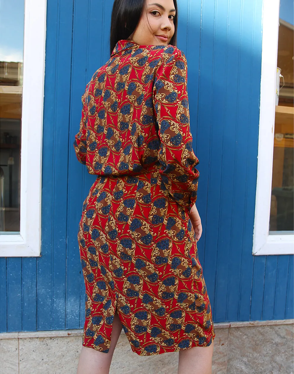 Printed Wrap Dress in Red