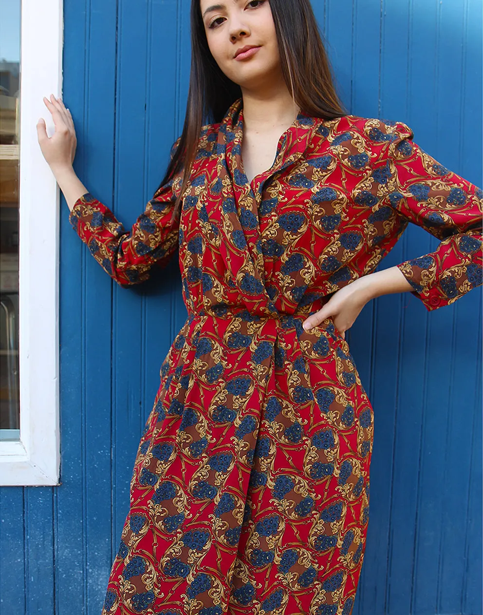 Printed Wrap Dress in Red