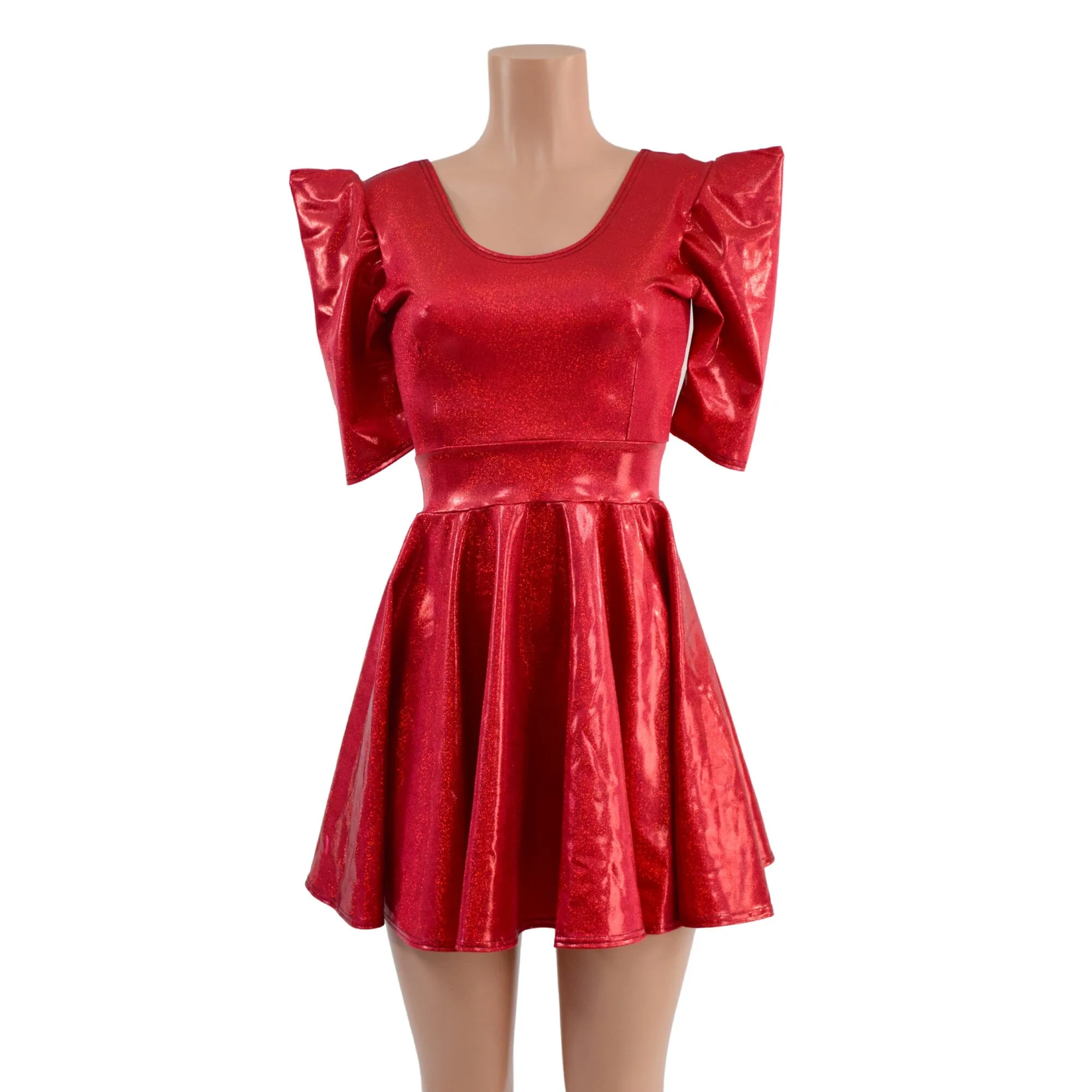 Red Sparkly Jewel Sharp Shoulder Skater Dress