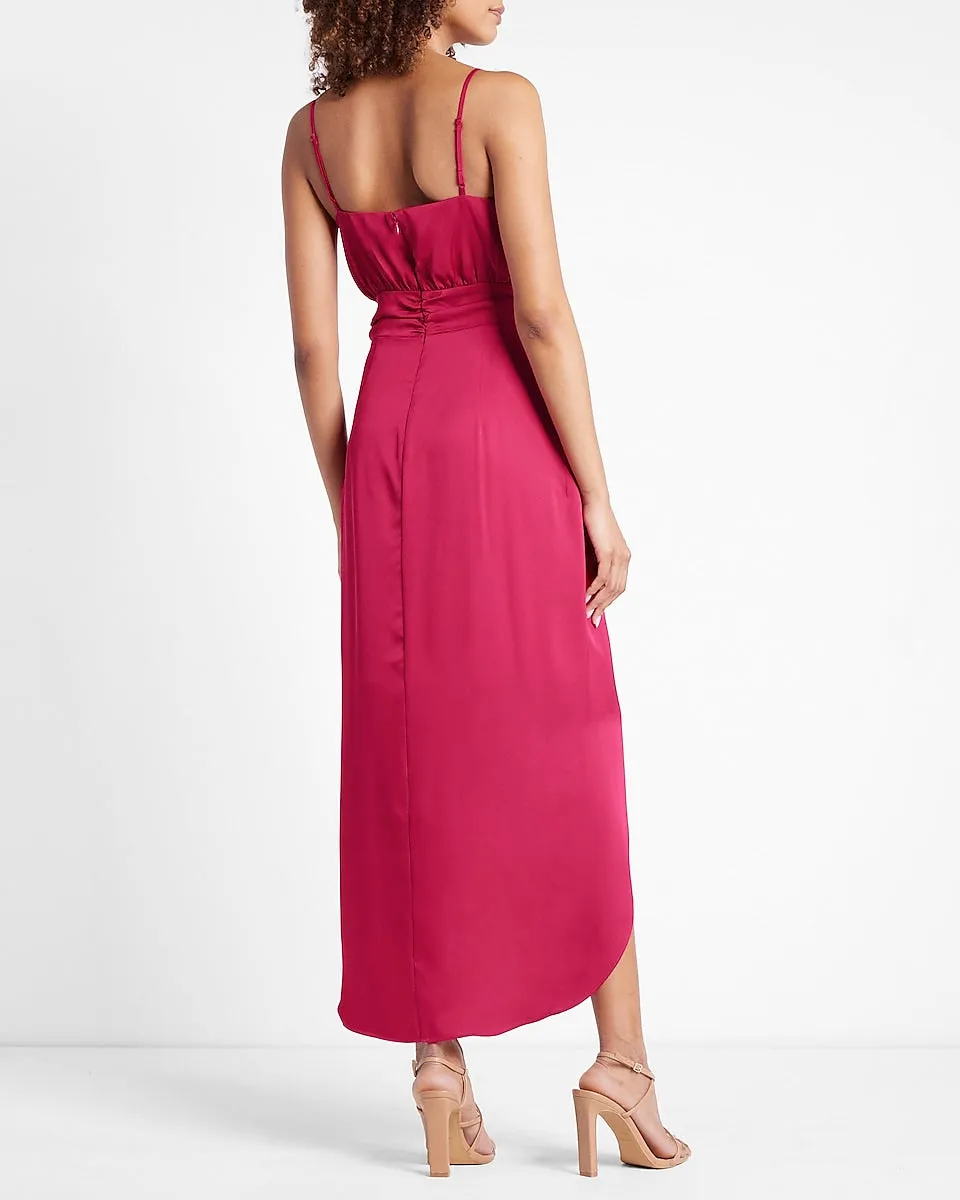 Satin Belted Hi-Lo Maxi Dress in Gorgeous Pink