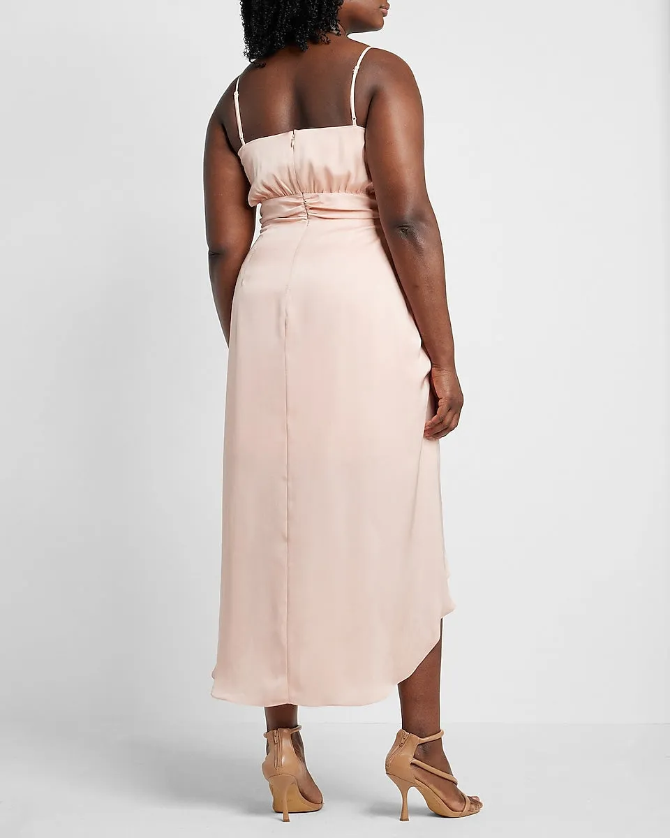 Satin Belted Hi-Lo Maxi Dress in Pale Pink