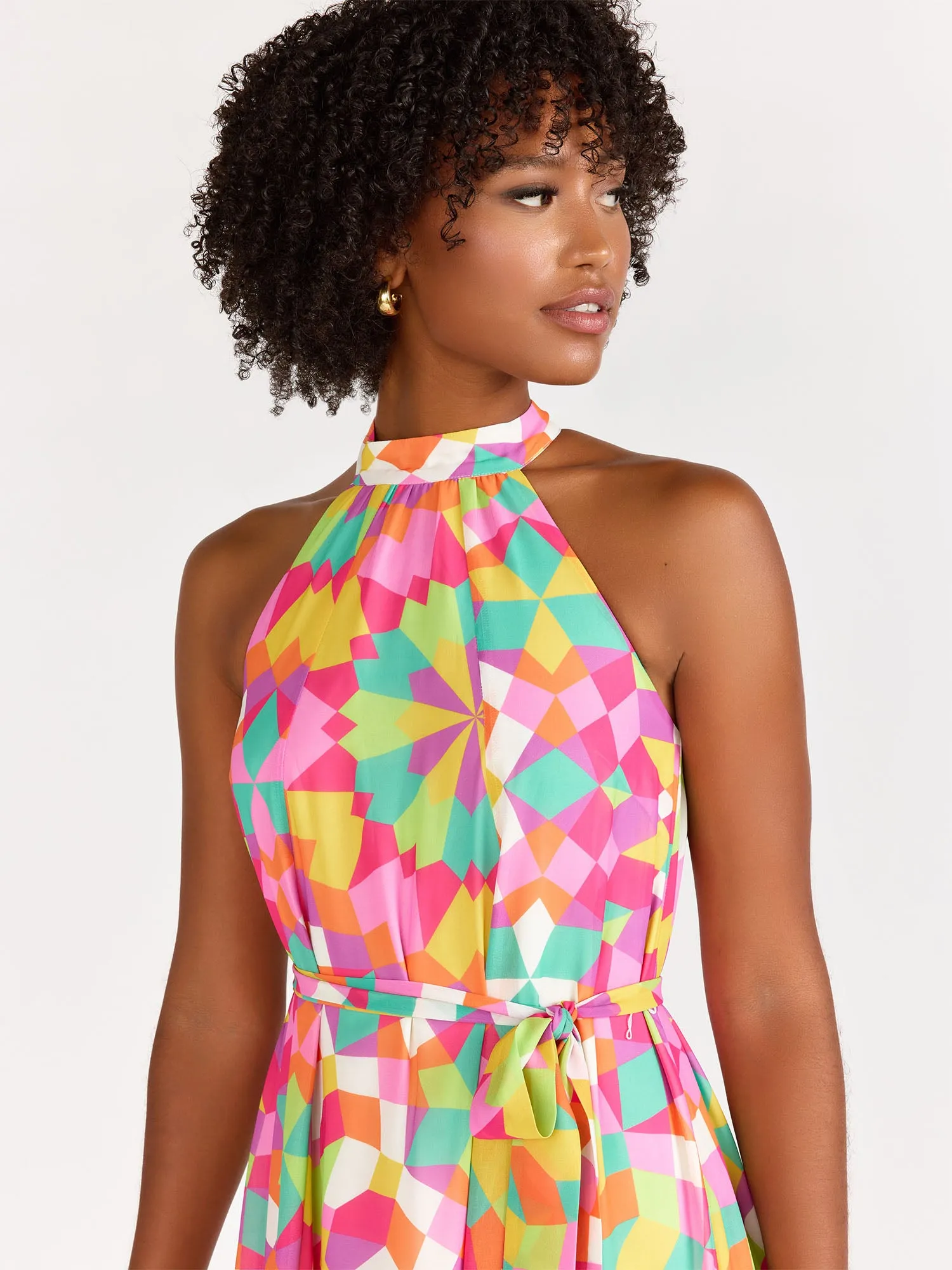 Sleeveless High-Neck Kaliedescope Maxi Dress - Flying Tomato
