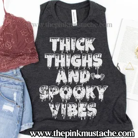 Thick Thighs And Spooky Vibes Cropped Tank Top/ Halloween Fall Tank